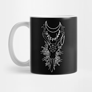 White outline Raven Skull and Antlers with Jewelry Mug